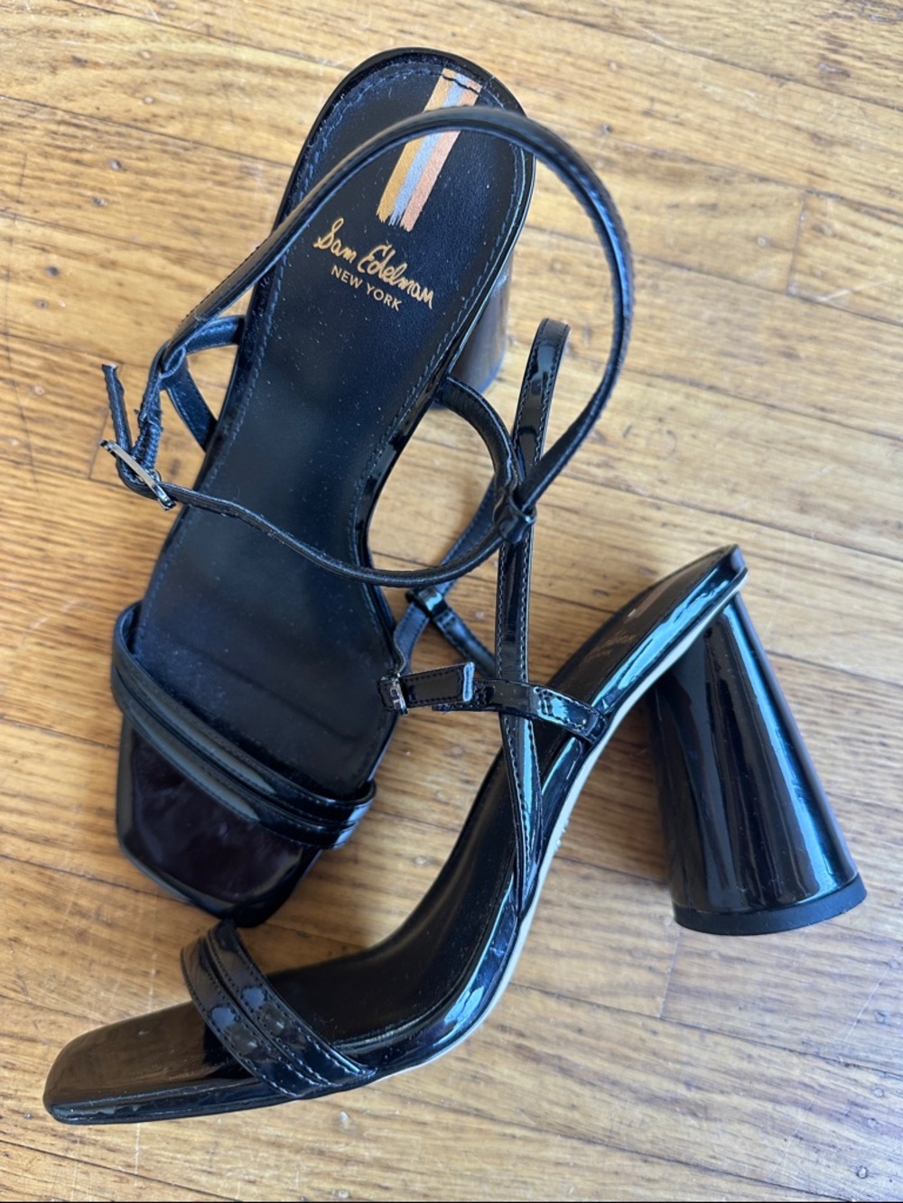 Sam Edelman Black Patent Block Heel Sandals